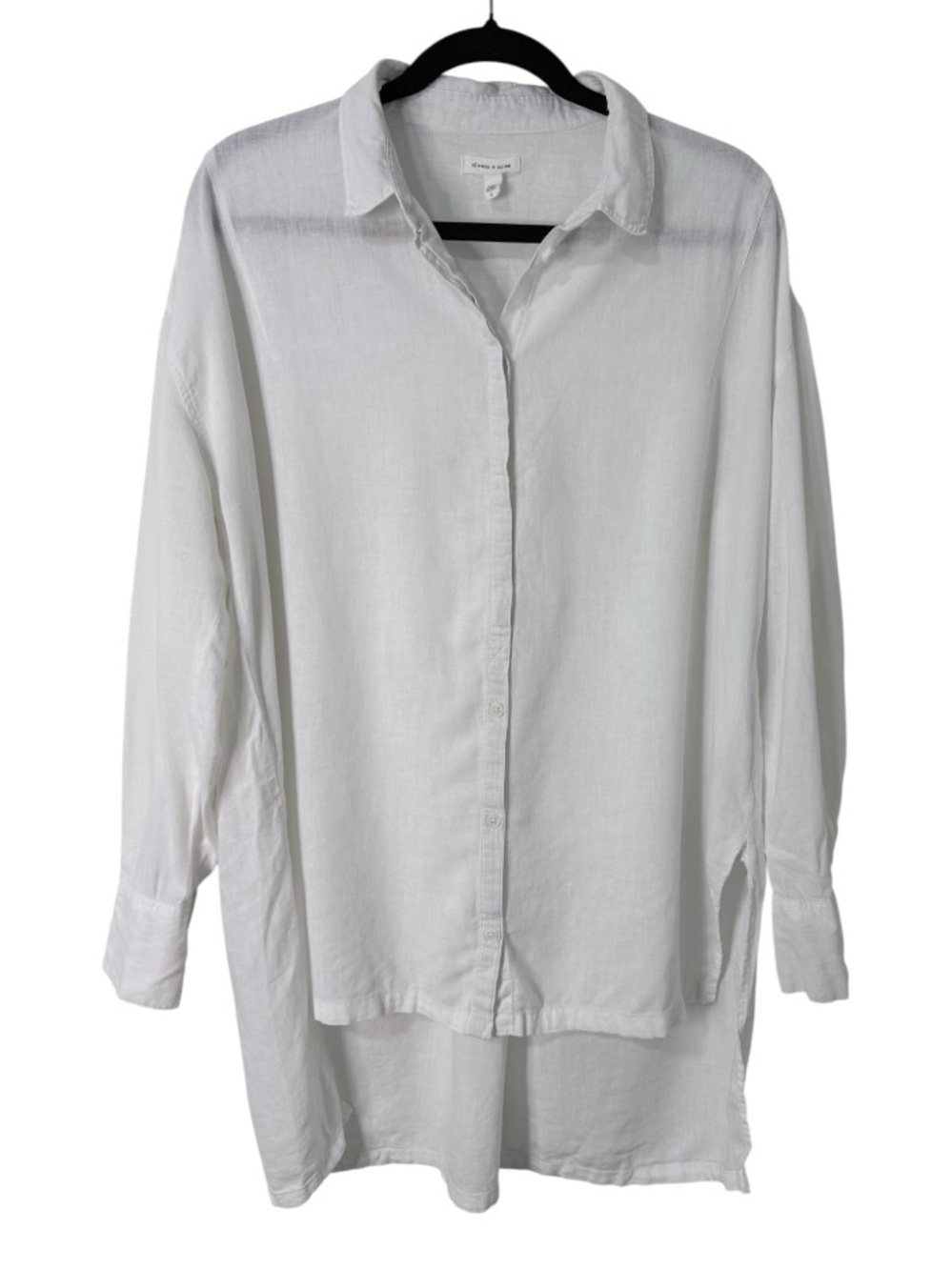 Silence + Noise Urban Outfitters White Linen Blend Tunic Button Shirt Womens L